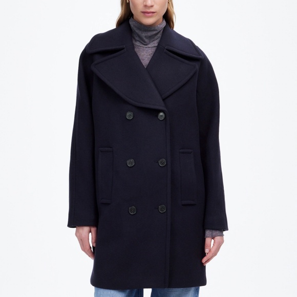 New MADEWELL Size XL Oversized-Collar Peacoat in Insuluxe Fabric Navy NT129 - Picture 6 of 7